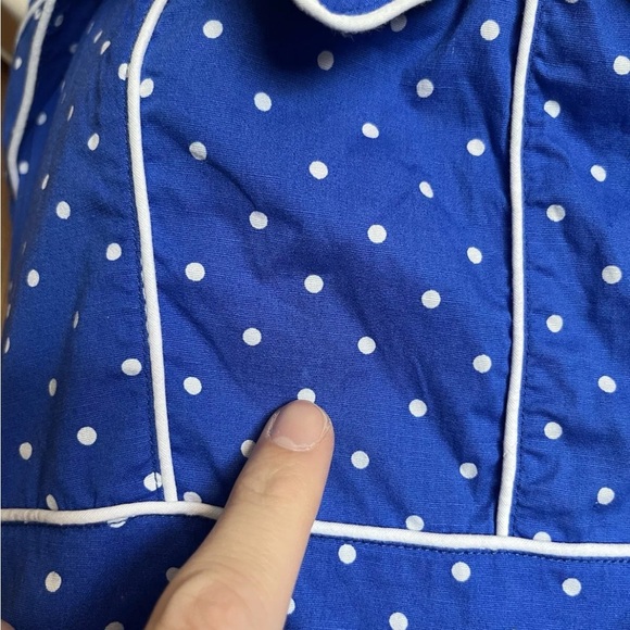 Hell Bunny Vixen Blue White Polka Dot Halter Swing Dress Size Large - Picture 5 of 16